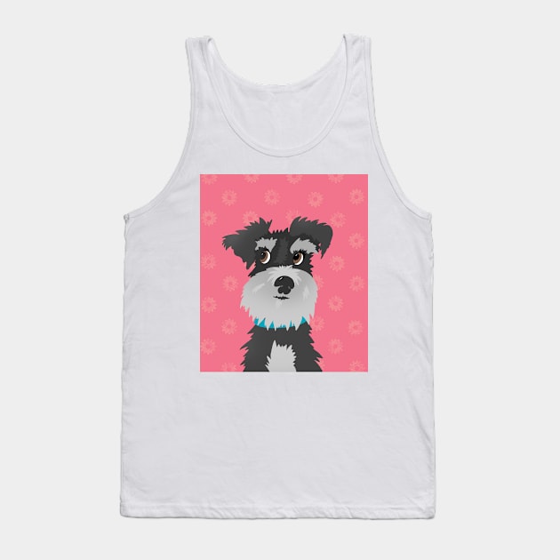 Salt and Pepper Miniature Schnauzer Dog with Pink Daisies Tank Top by NattyDesigns